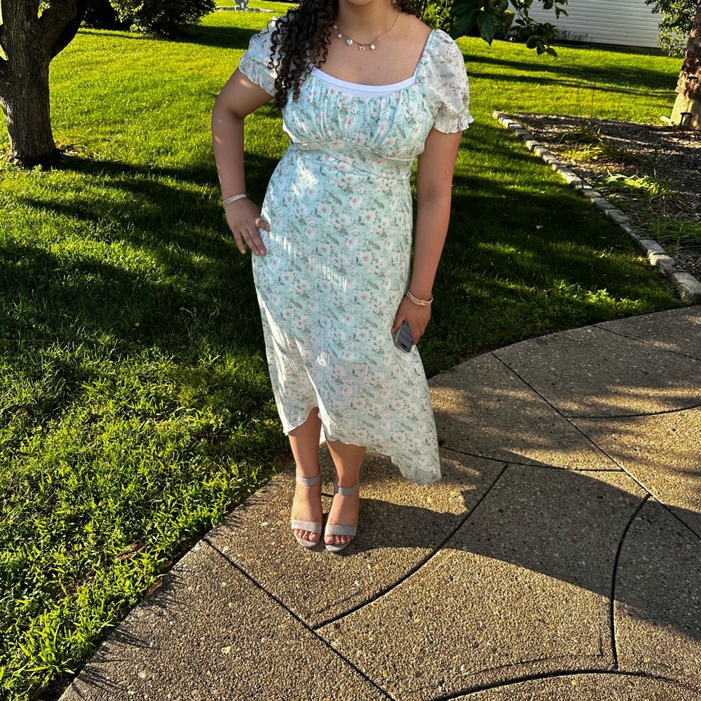 Altar'd State Floral High Low Dress - Green and Pink - Picture 10 of 10